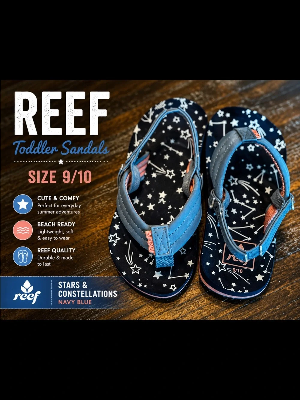 Reef Toddler Sandals - Navy Blue Stars & Constellations (Size 9/10)